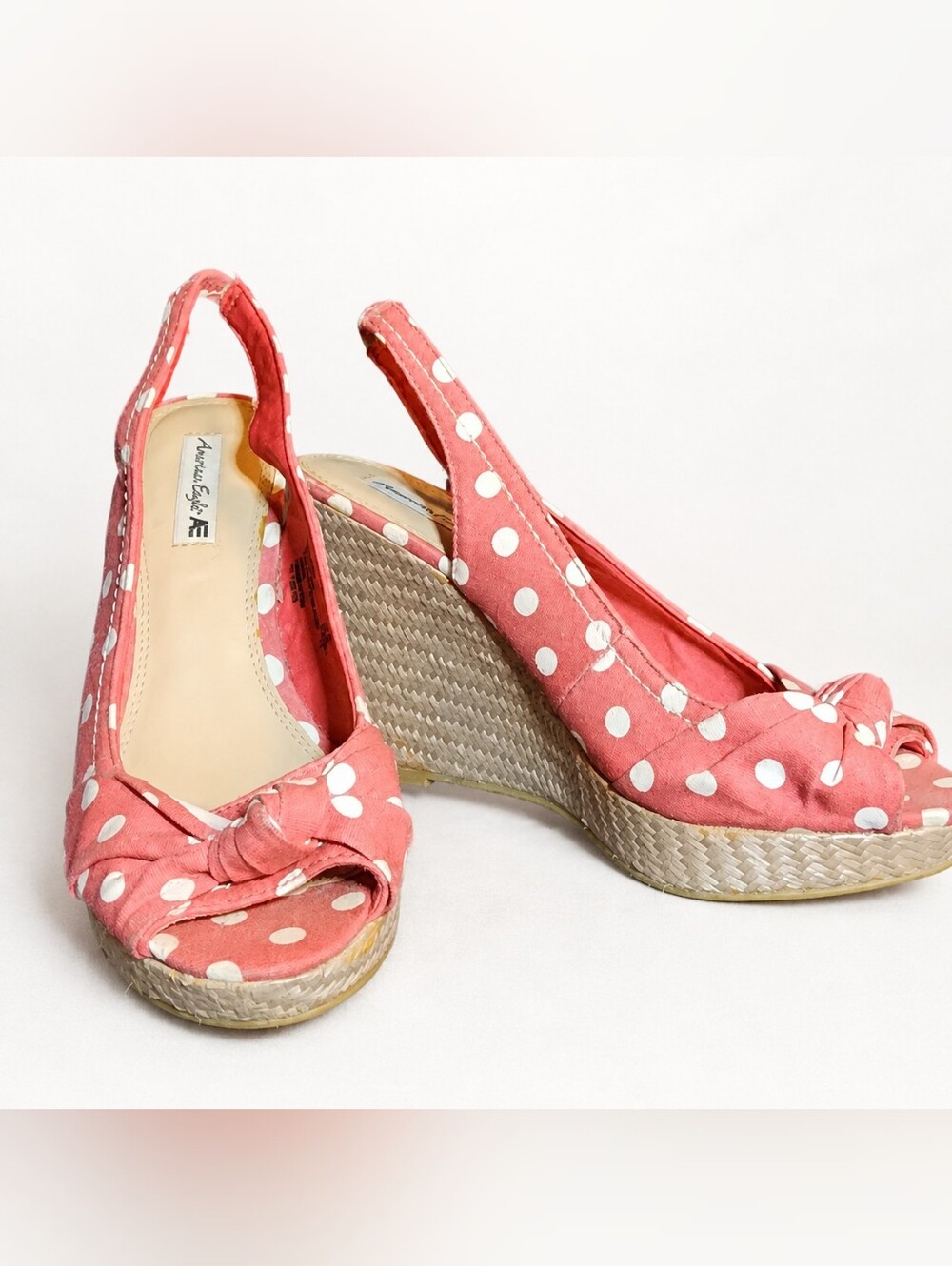 American Eagle Polka Dot Bow Espadrille Wedges Size 7W